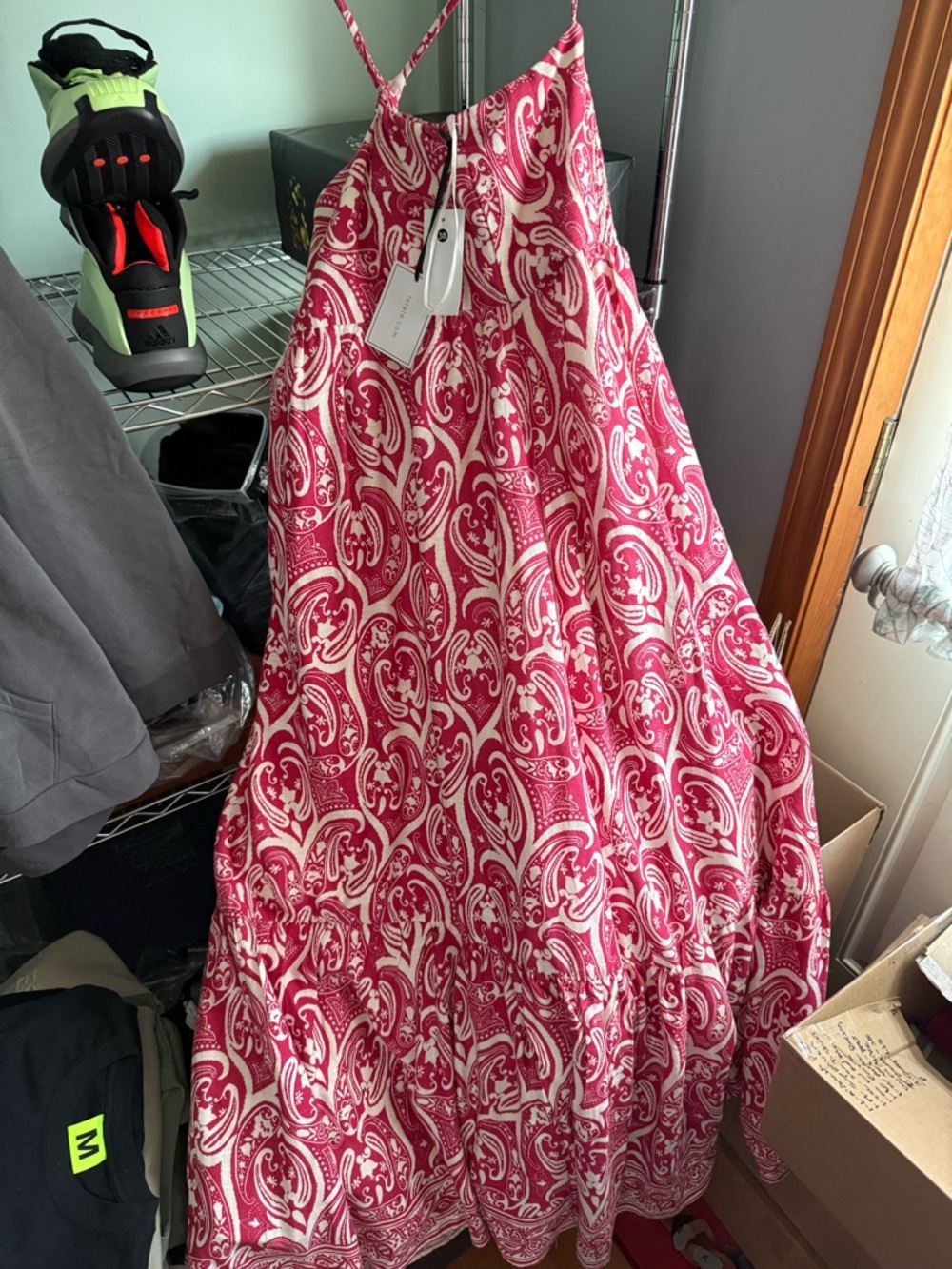 Pink Paisley Spaghetti-Strap Maxi Dress